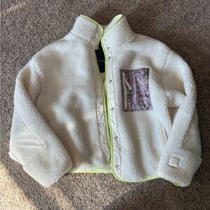 Fabletics White Fleece Jacket with Neon Accents